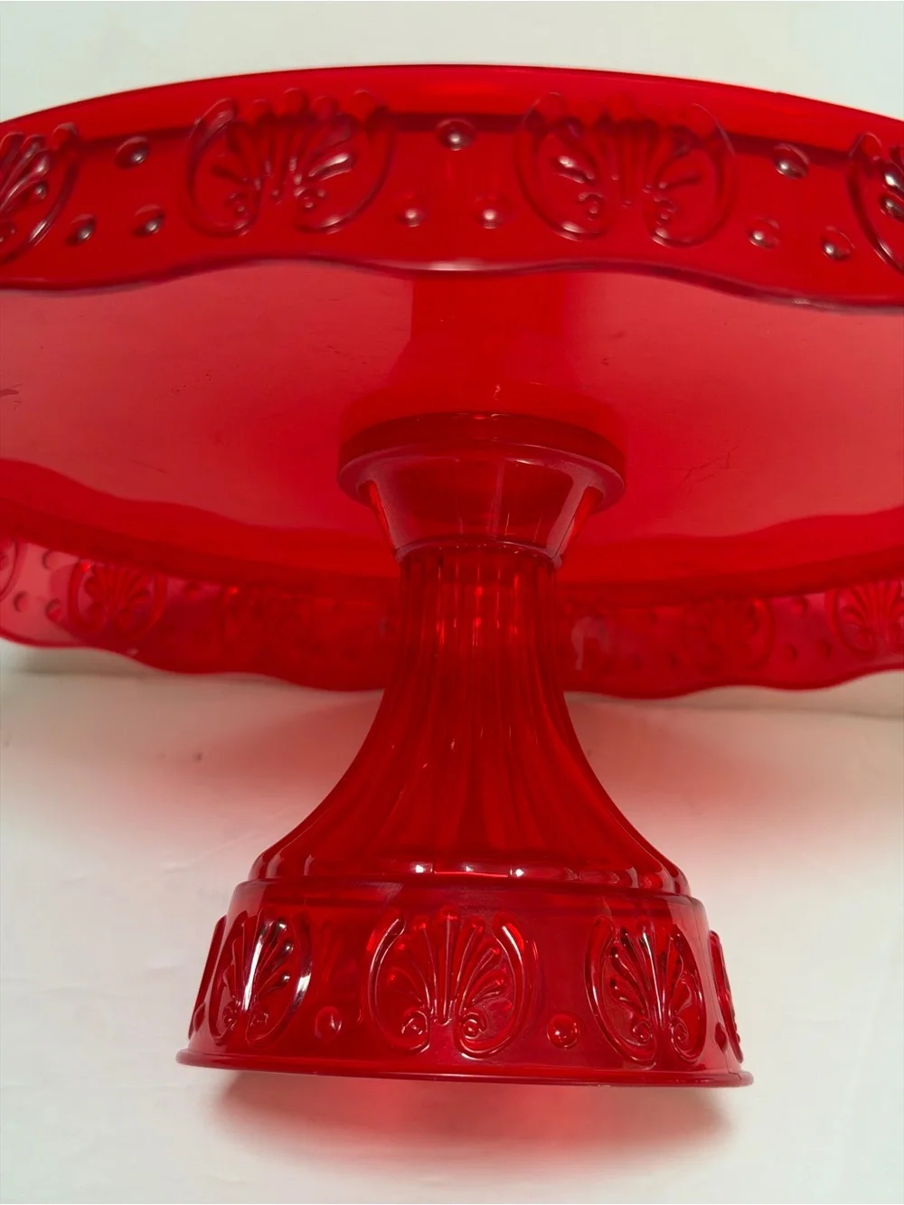 Red Plastic Pedestal Cake Stand and Large Tray